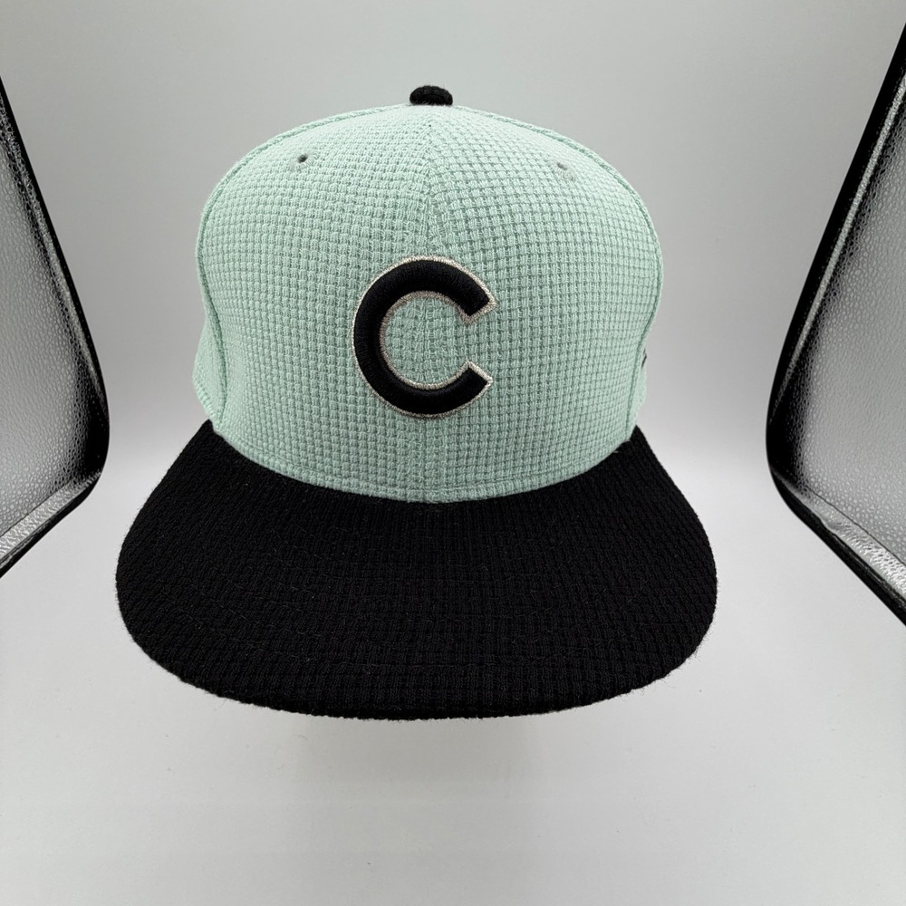 Chicago Cubs Thermal Knit Hat New Era 59Fifty Mint Green Black Fitted 7 3/8 NEW - Picture 2 of 11